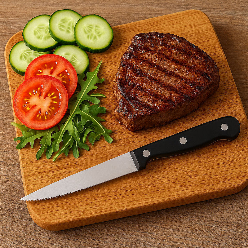 REGENT KITCHEN STEAK KNIVES WITH BAKELITE HANDLE AND 3 RIVETS 4PK SET, 245MM