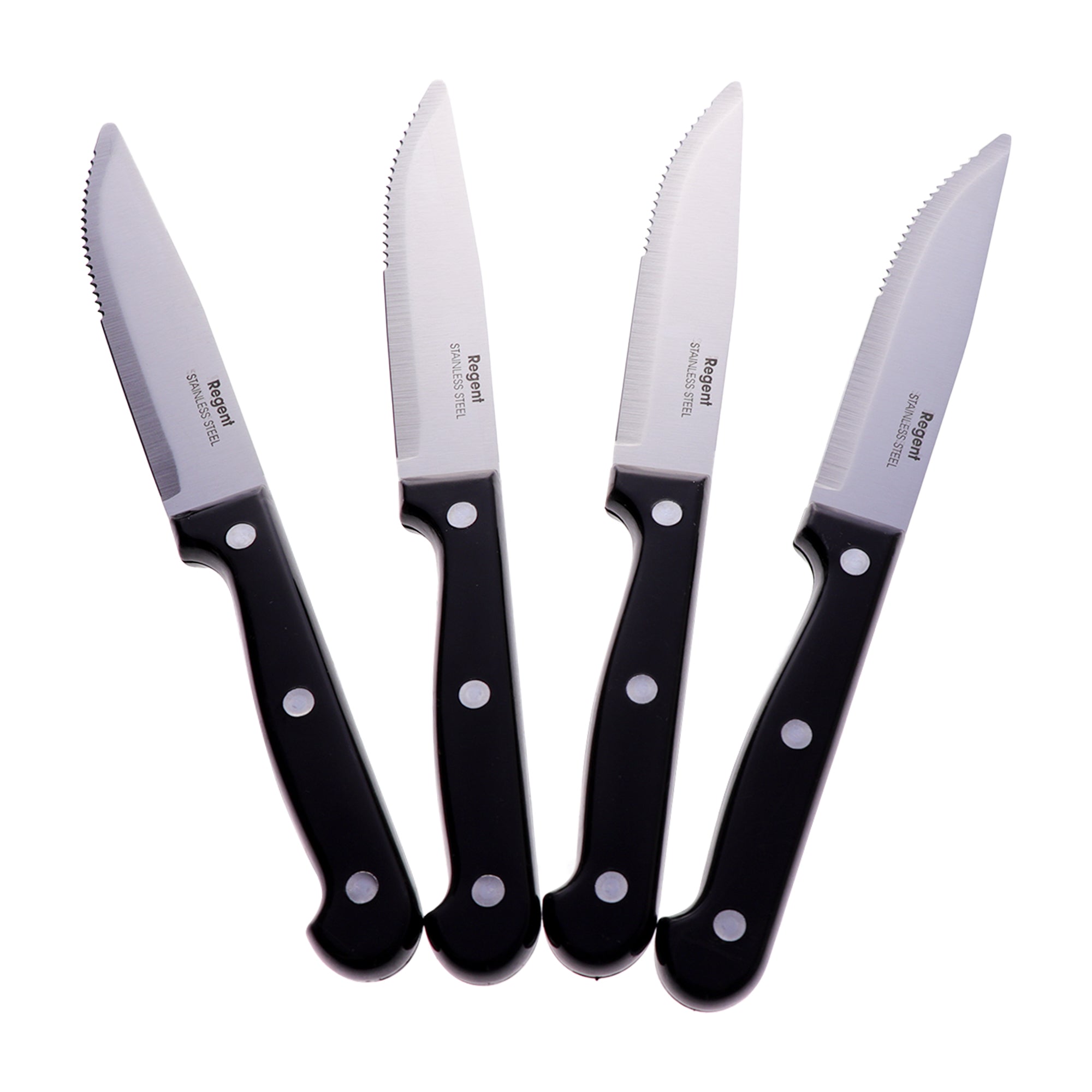 REGENT KITCHEN STEAK KNIVES WITH BAKELITE HANDLE AND 3 RIVETS 4PK SET, 245MM