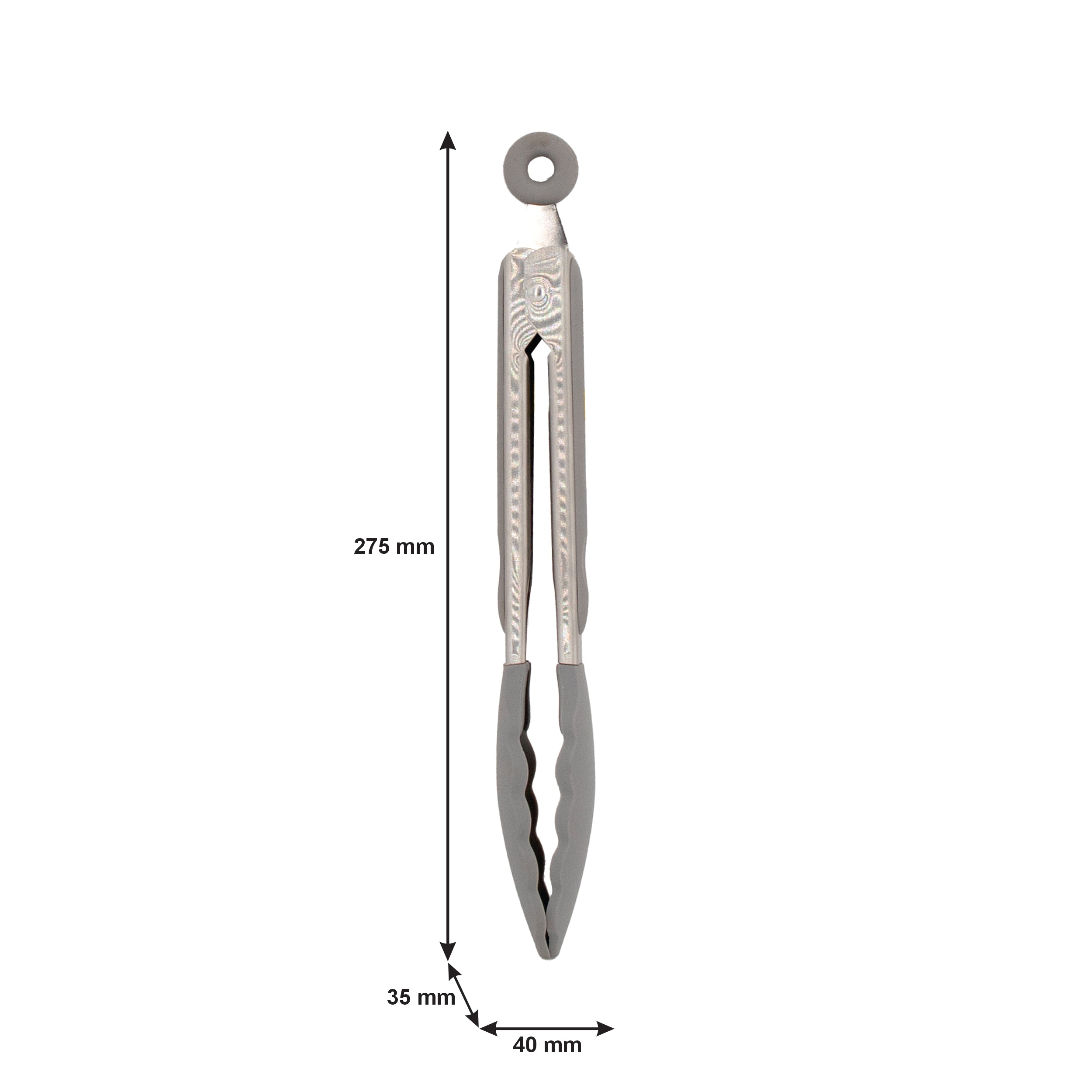 REGENT KITCHEN FOOD TONG STAINLESS STEEL WITH GREY SILICONE TIPS, 265MM