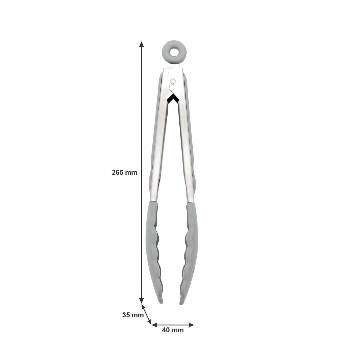 REGENT KITCHEN FOOD TONG STAINLESS STEEL WITH GREY SILICONE TIPS, 265MM
