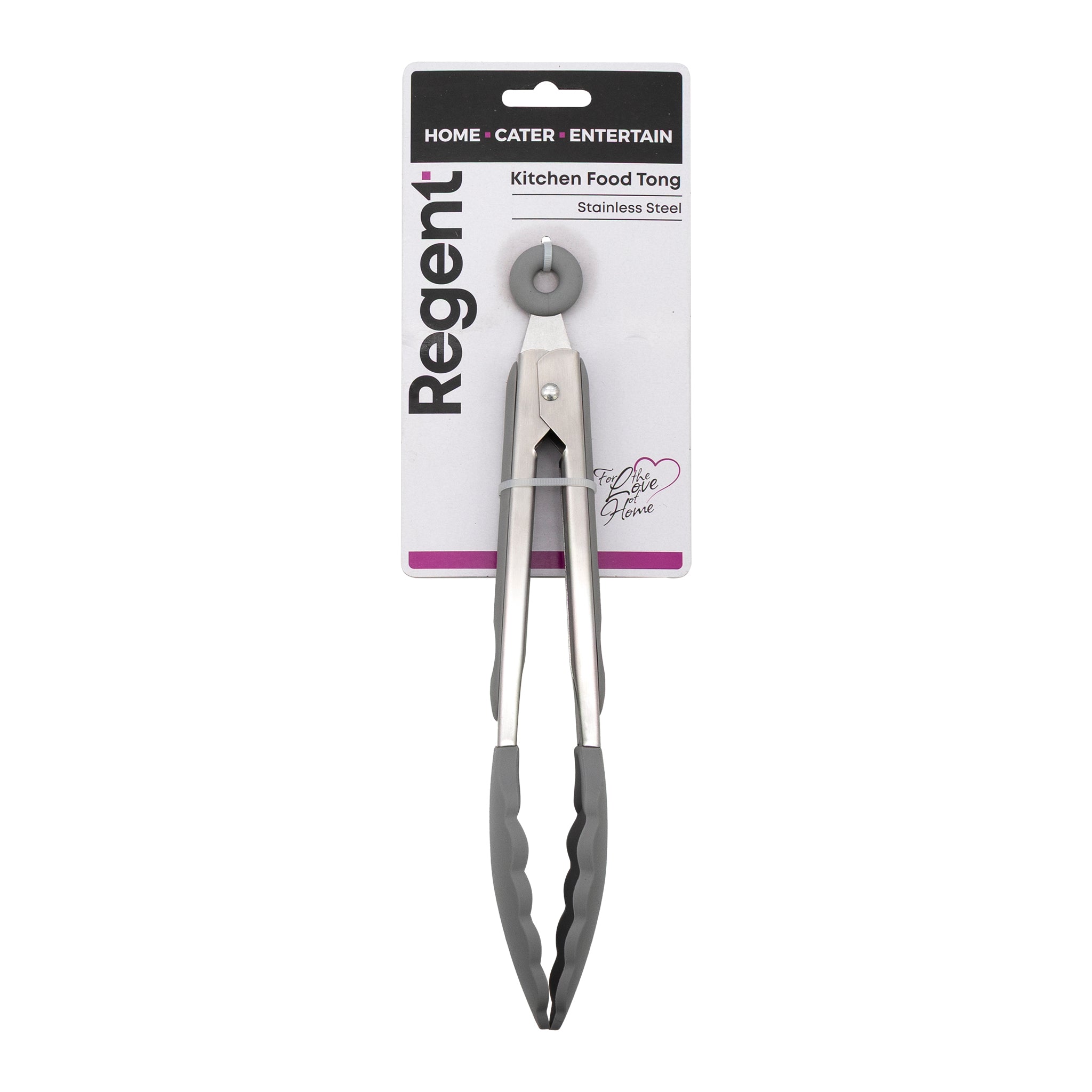 REGENT KITCHEN FOOD TONG STAINLESS STEEL WITH GREY SILICONE TIPS, 275MM