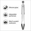 REGENT KITCHEN FOOD TONG STAINLESS STEEL WITH BLACK SILICONE TIPS, 340MM