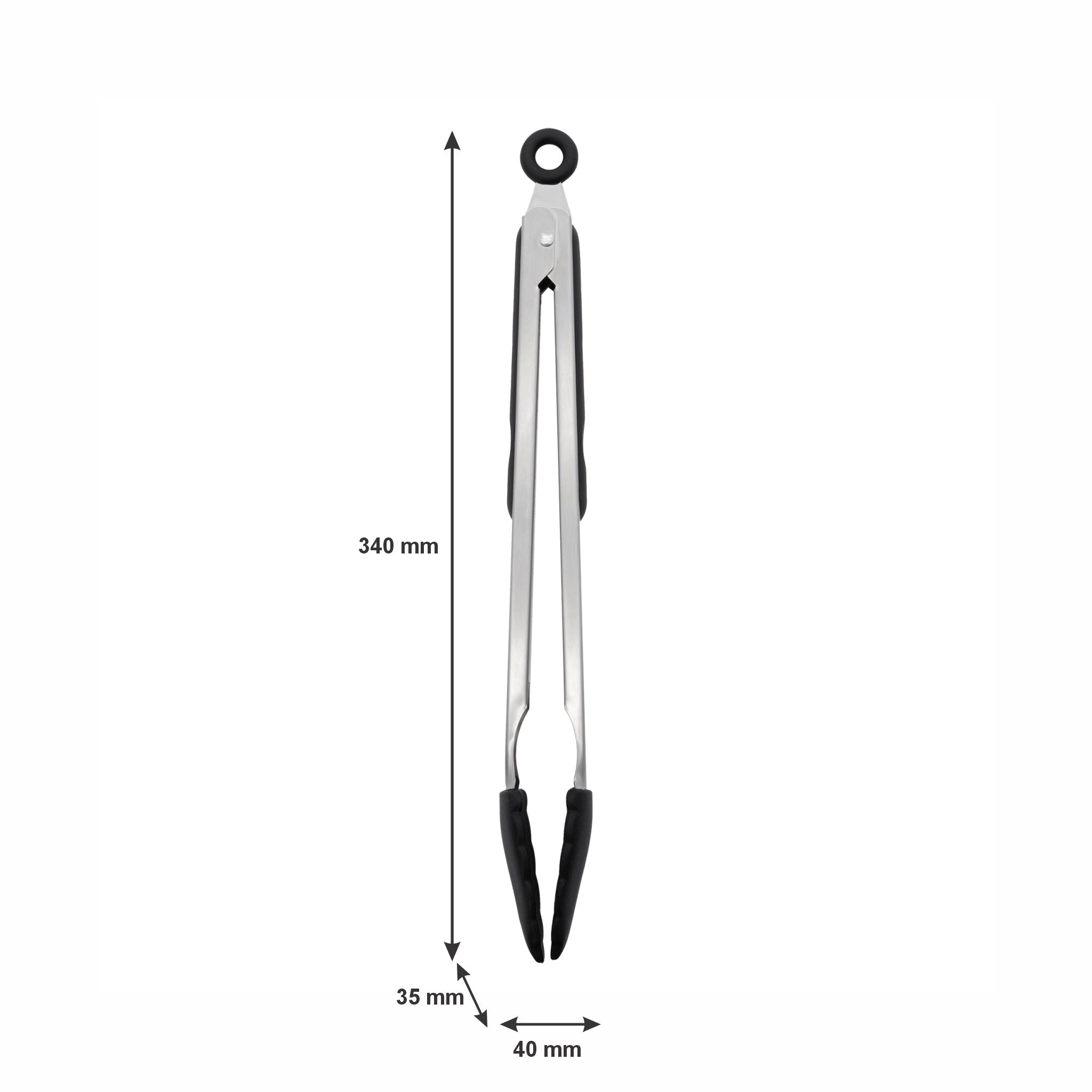 REGENT KITCHEN FOOD TONG STAINLESS STEEL WITH BLACK SILICONE TIPS, 340MM