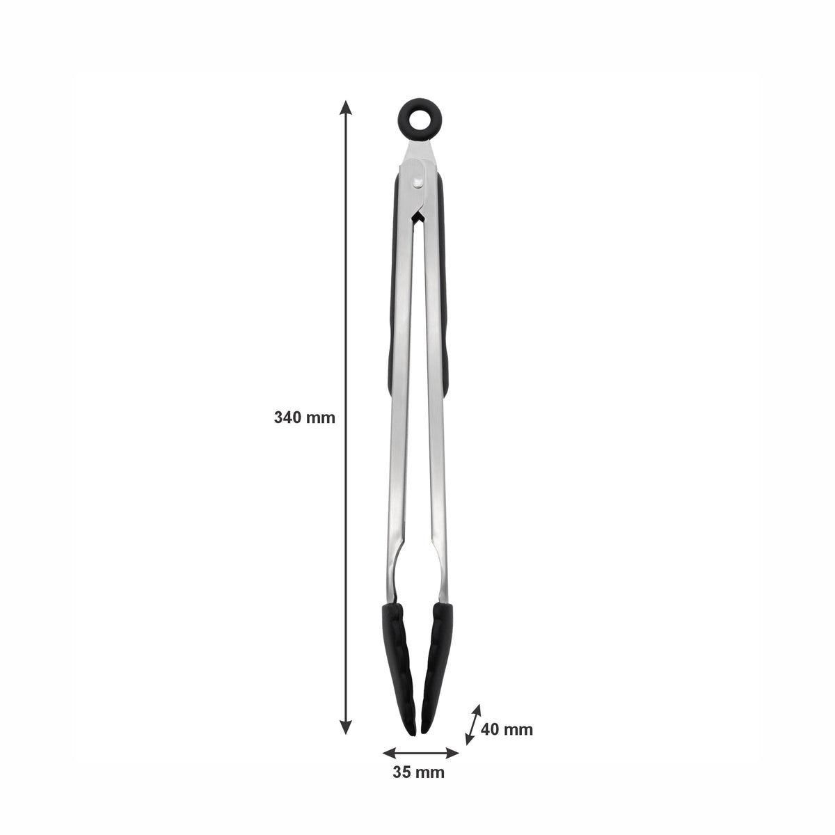 REGENT KITCHEN FOOD TONG STAINLESS STEEL WITH BLACK SILICONE TIPS, 340MM