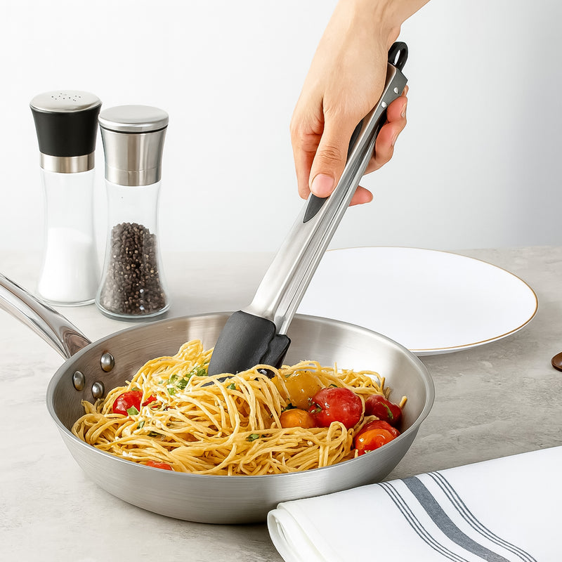 REGENT KITCHEN FOOD TONG STAINLESS STEEL WITH BLACK SILICONE TIPS, 340MM