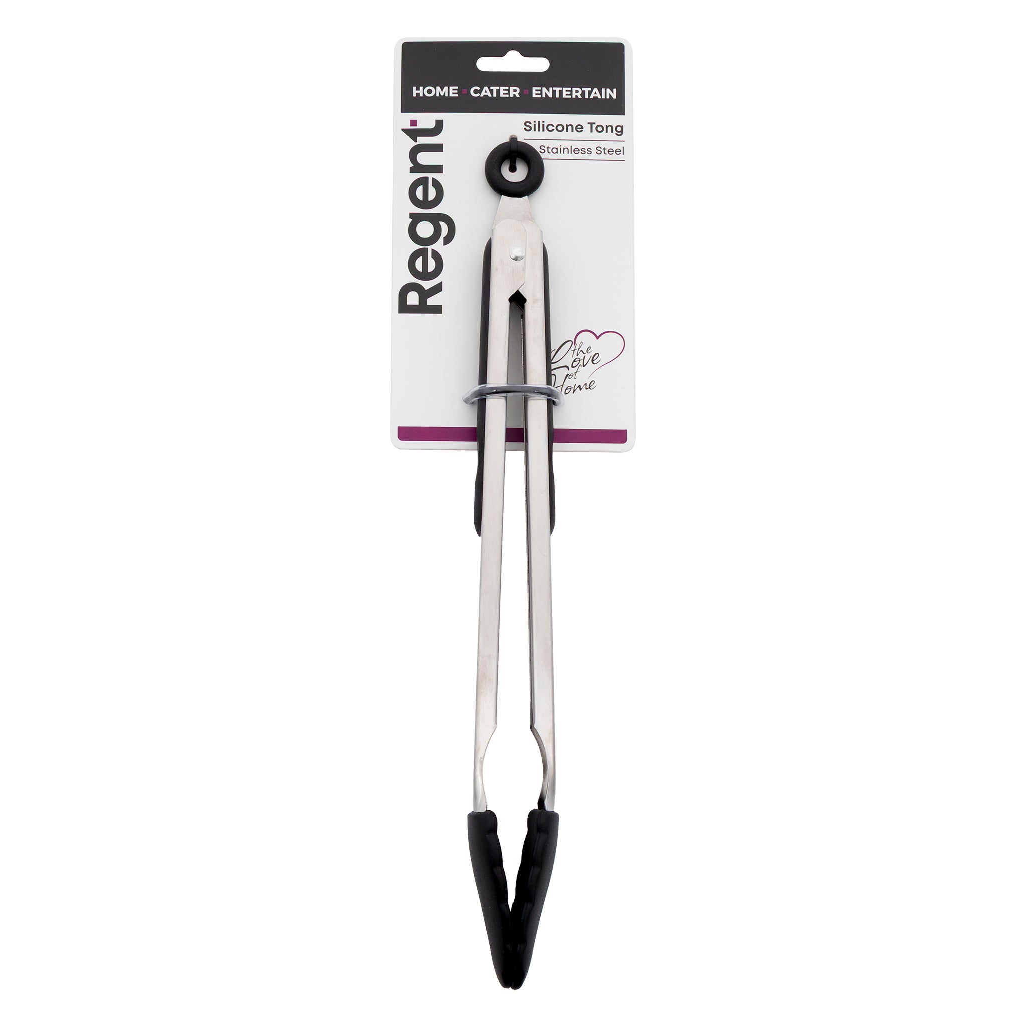 REGENT KITCHEN FOOD TONG STAINLESS STEEL WITH BLACK SILICONE TIPS, 340MM