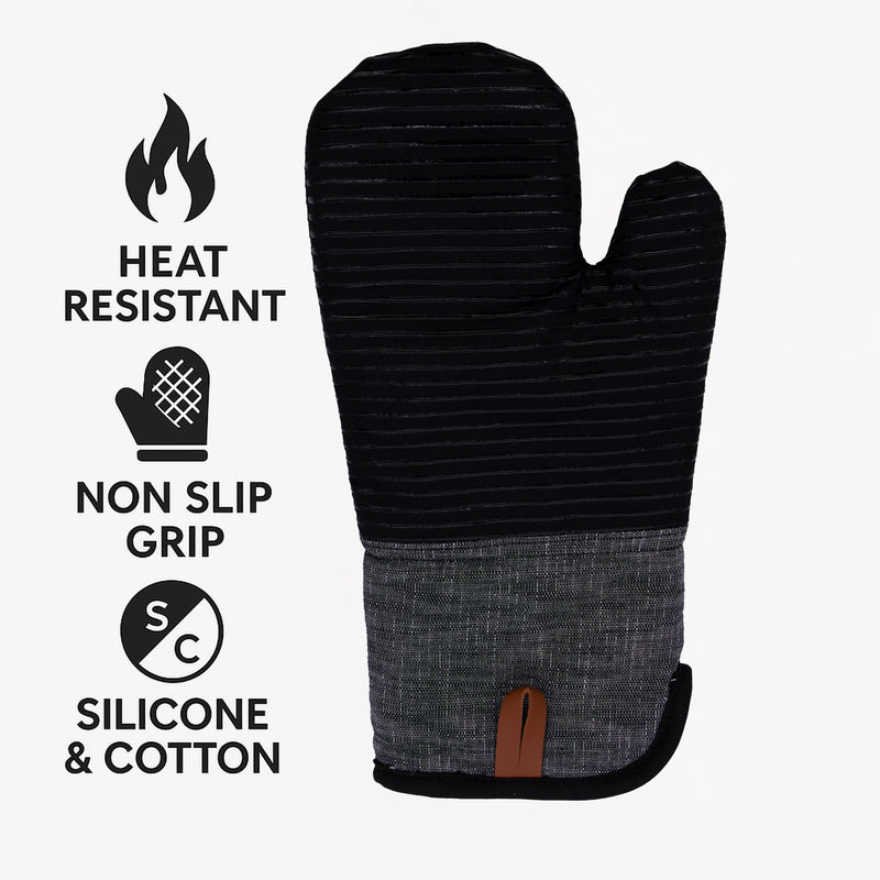 REGENT KITCHEN SILICONE AND COTTON OVEN GLOVE BLACK, 340MM