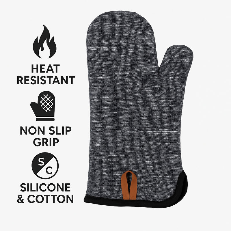 REGENT KITCHEN SILICONE AND COTTON OVEN GLOVE BLACK, 350MM