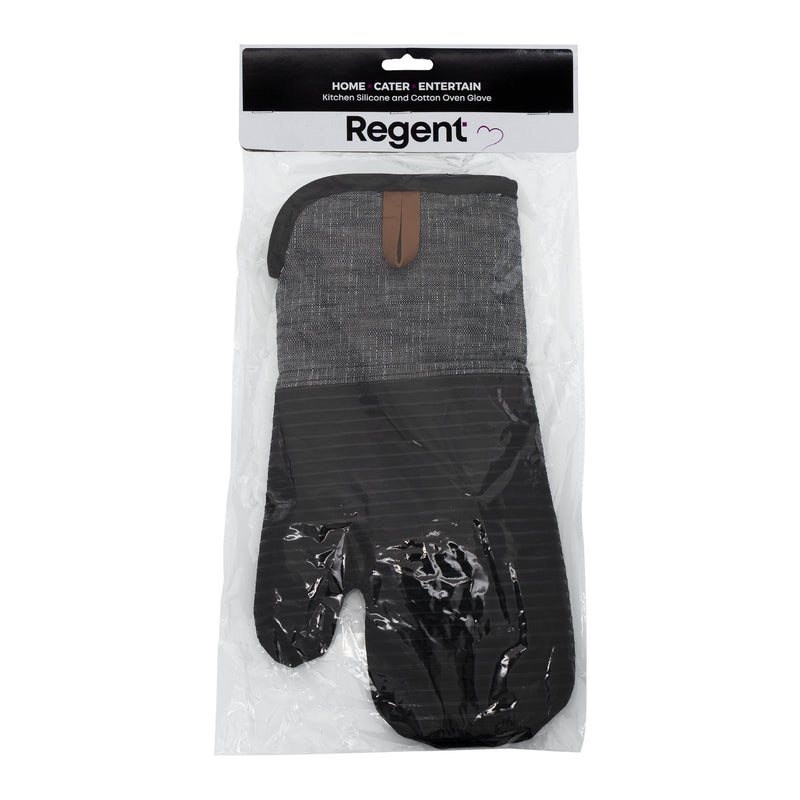 REGENT KITCHEN SILICONE AND COTTON OVEN GLOVE BLACK, 340MM