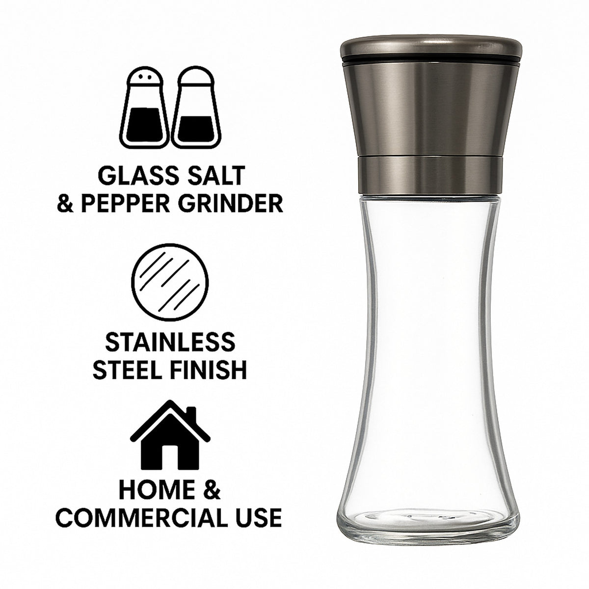 REGENT GLASS SALT AND PEPPER GRINDERS WITH ST.STEEL TOPS 2PK, 215ML