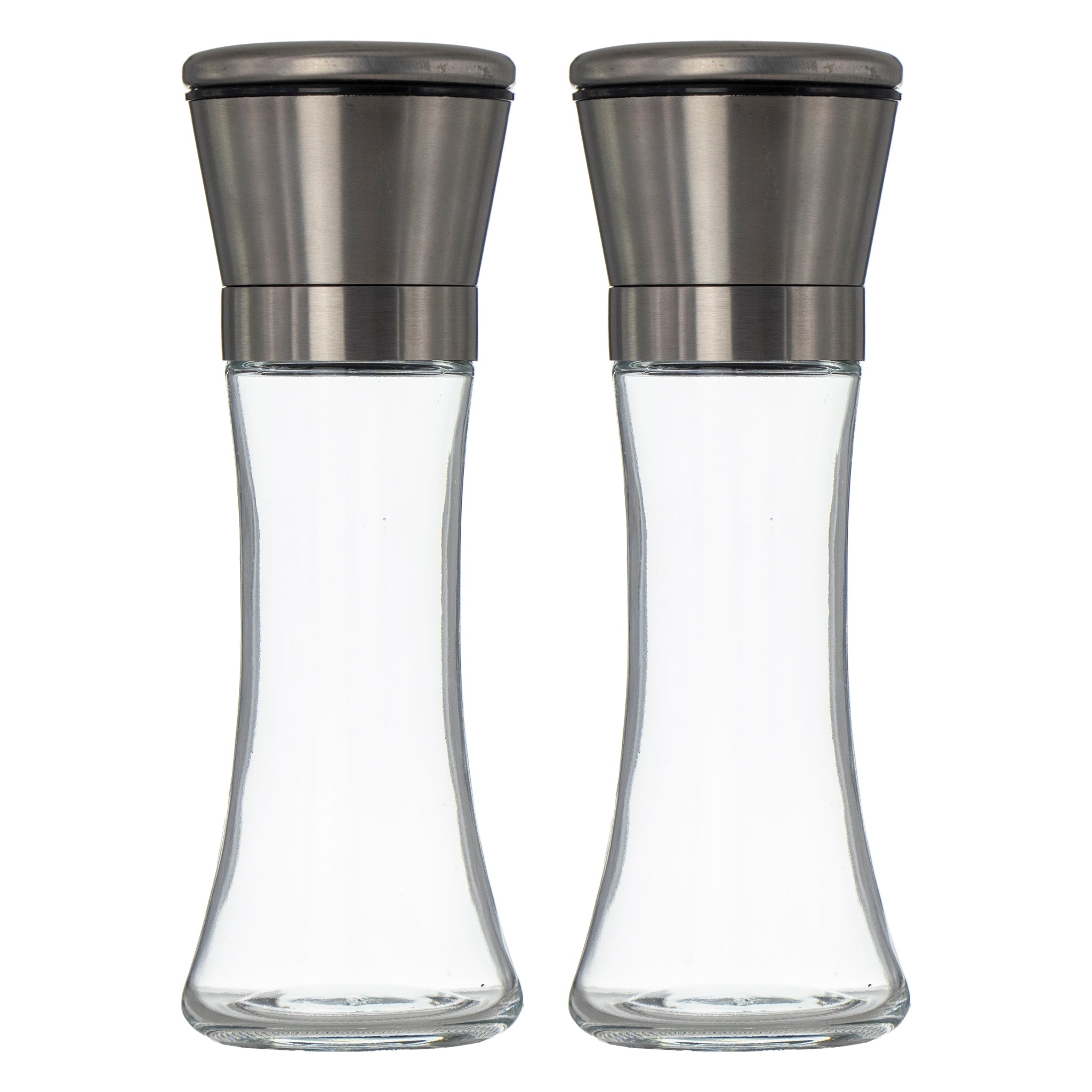 REGENT GLASS SALT AND PEPPER GRINDERS WITH ST.STEEL TOPS 2PK, 250ML