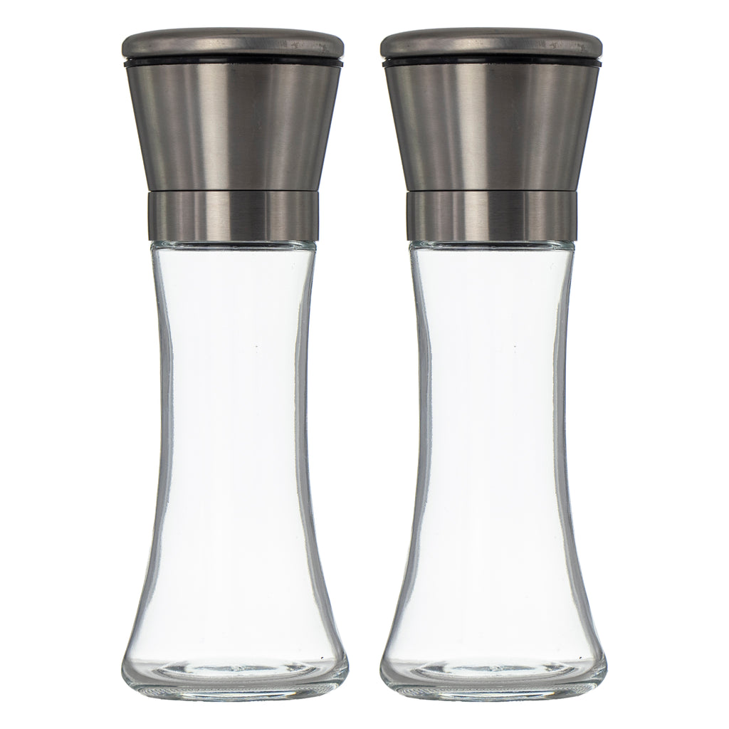 REGENT GLASS SALT AND PEPPER GRINDERS WITH ST.STEEL TOPS 2PC SET, 250ML