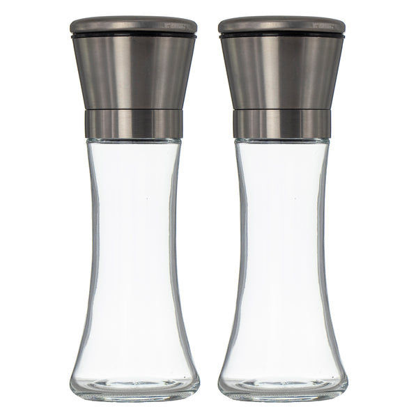 REGENT GLASS SALT AND PEPPER GRINDERS WITH ST.STEEL TOPS 2PC SET, 250ML