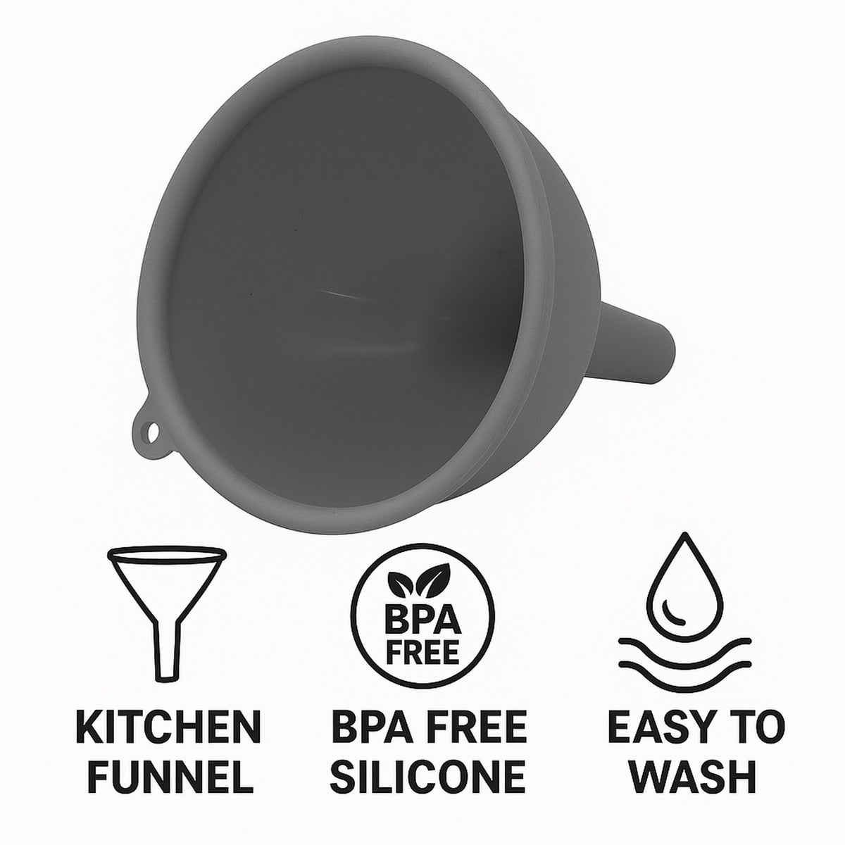 REGENT KITCHEN GREY SILICONE FUNNEL, 115MM DIA