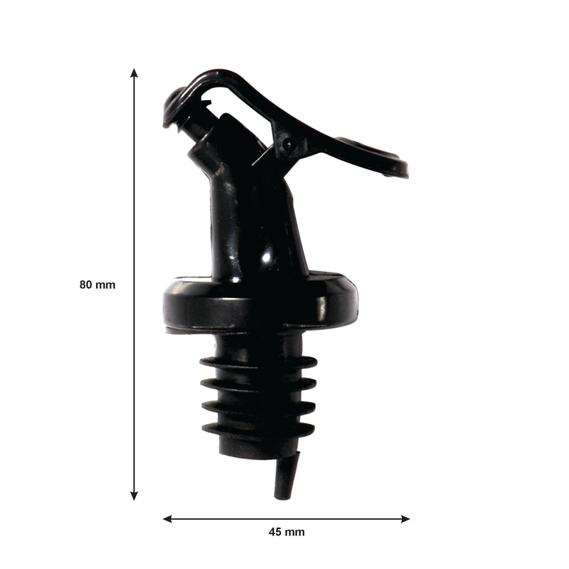 REGENT KITCHEN OIL/VINEGAR BOTTLE POURER WITH CAP ABS PLASTIC BLACK 2 PACK, (90X35MM DIA)