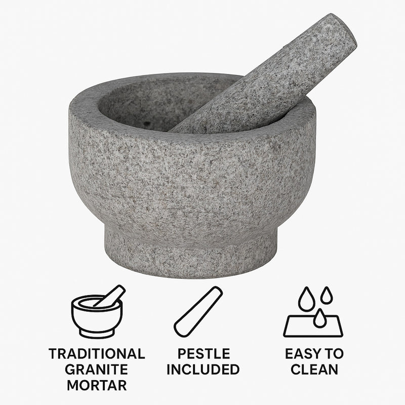 REGENT KITCHEN GRANITE MORTAR AND PESTLE 2PK SET, 152MM DIA