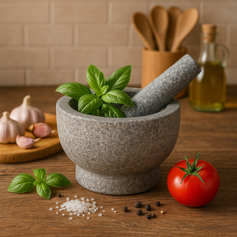 REGENT KITCHEN GRANITE MORTAR AND PESTLE 2PK SET, 152MM DIA