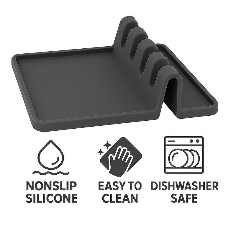 REGENT KITCHEN MULTI UNTENSIL 4 SLOT SILICONE SPOON REST, 140X136MM