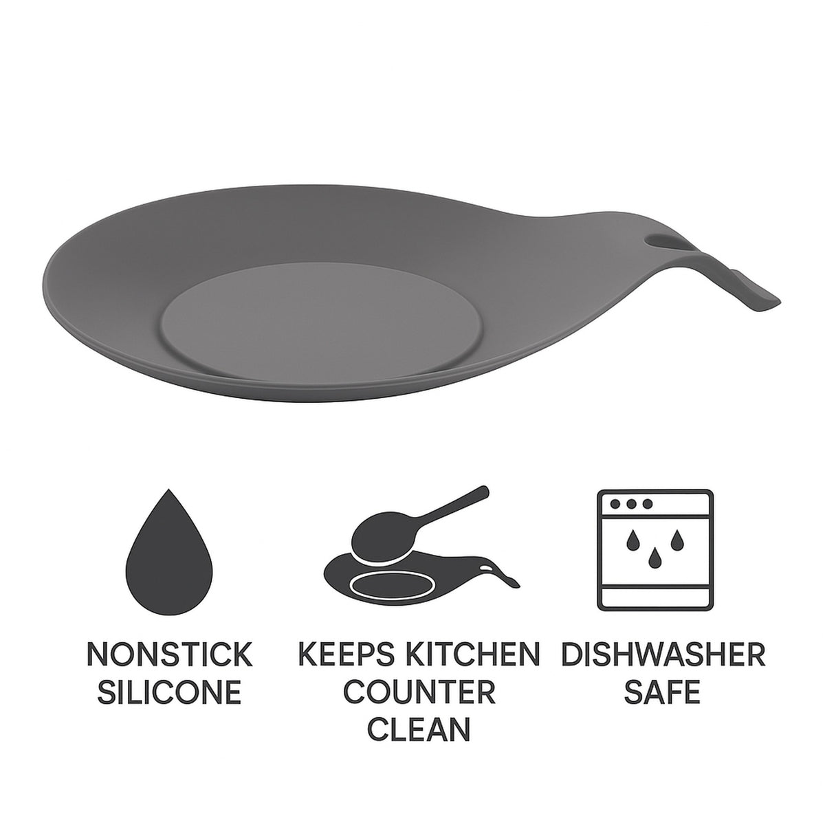 REGENT KITCHEN GREY SILICONE SPOON REST, 200MM
