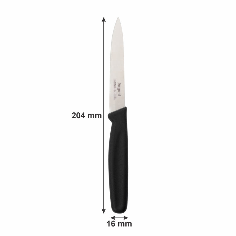 REGENT KITCHEN PARING KNIVES WITH BLACK HANDLES 3 PIECE SET, 207MM