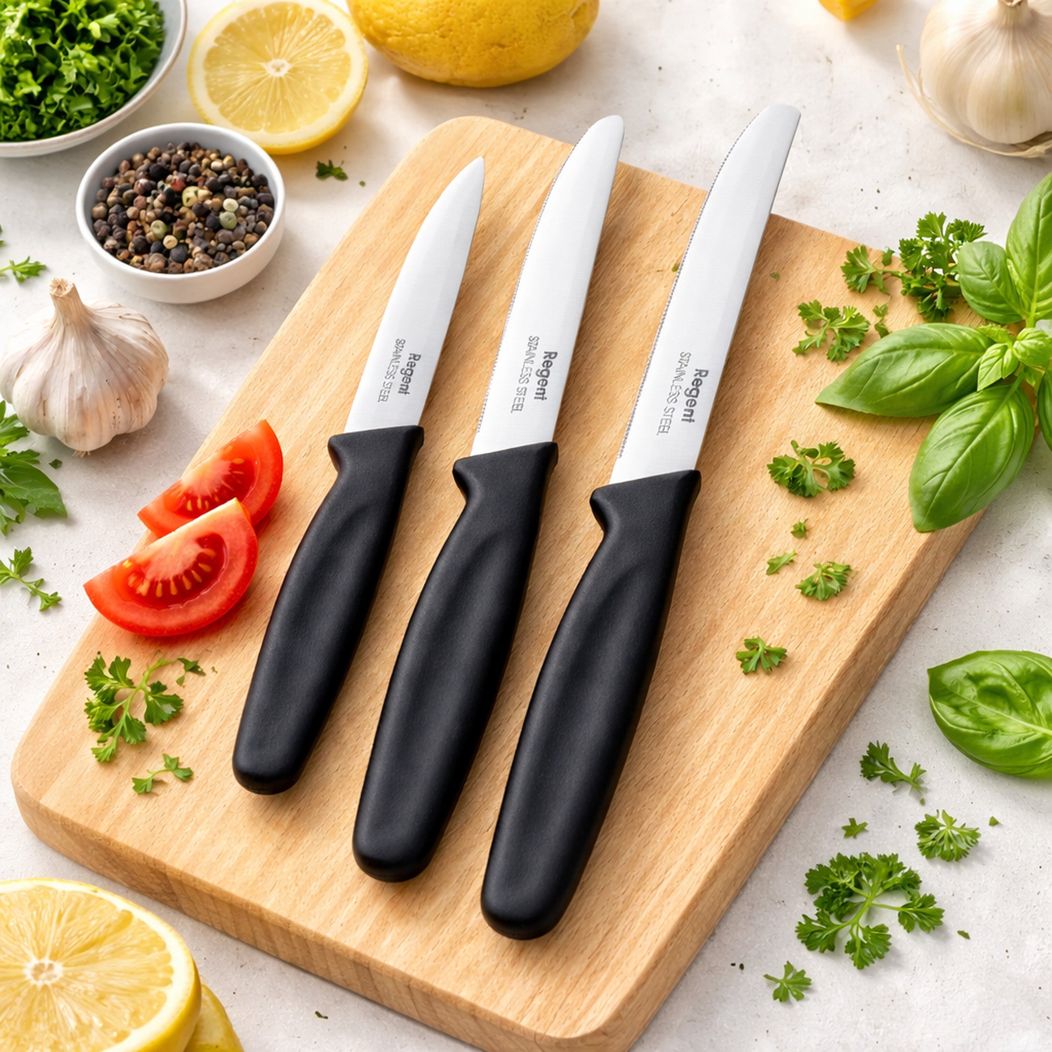 REGENT KITCHEN PARING KNIVES WITH BLACK HANDLES 3PCS SET, 207MM
