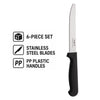 REGENT KITCHEN STEAK KNIVES WITH ROUND TIPS AND BLACK HANDLES 6PK, 213MM