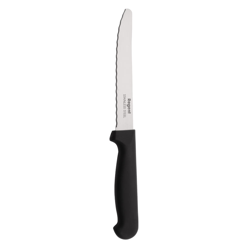 REGENT KITCHEN STEAK KNIVES WITH ROUND TIPS AND BLACK HANDLES 6 PACK, (213X25X12MM)