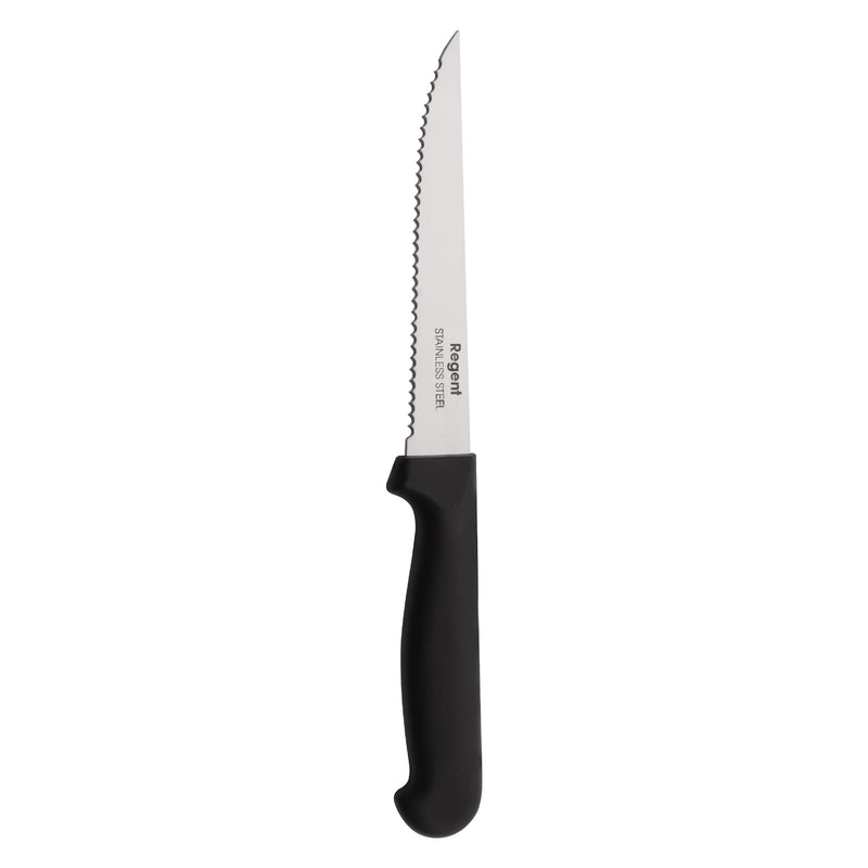 REGENT KITCHEN STEAK KNIVES WITH POINTED TIPS AND BLACK HANDLES 6 PACK, 210MM