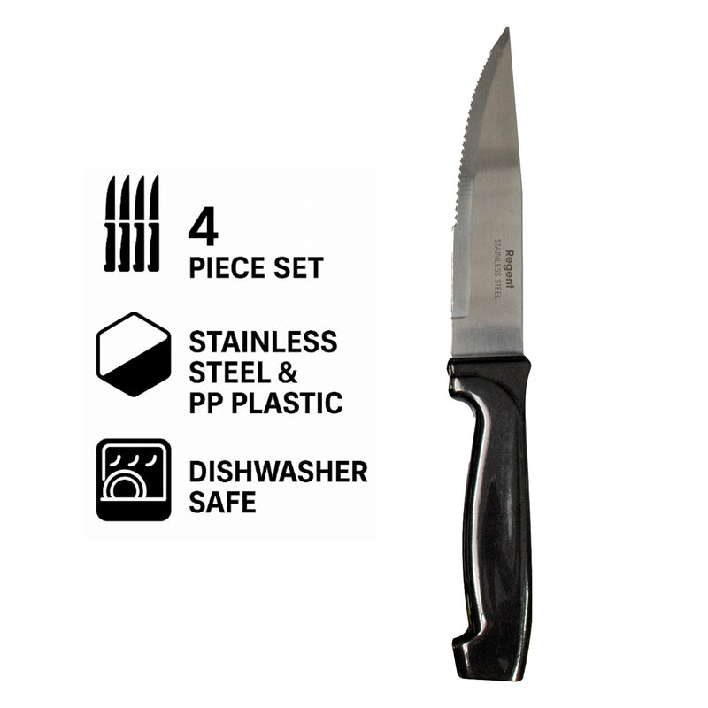 REGENT KITCHEN JUMBO STEAK KNIFE WITH BLACK PP HANDLE 4PK, 240MM