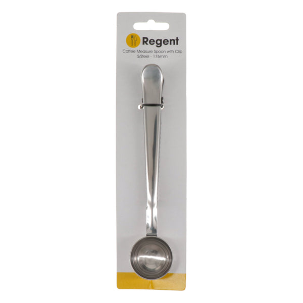 REGENT COFFEE MEASURE SPOON 19GR. STAINLESS STEEL WITH CLIP, (175MMx32MM DIA)