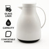 REGENT VACUUM THERMAL JUG WHITE WITH BLACK BUTTON LID AND GLASS LINER, 1L