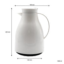 REGENT VACUUM THERMAL JUG WHITE WITH BLACK BUTTON LID AND GLASS LINER, (1LT)