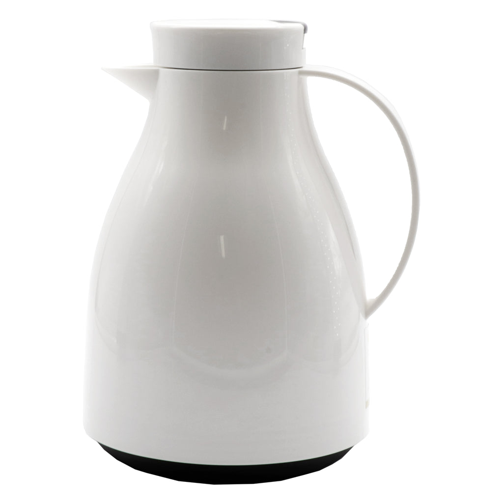 REGENT VACUUM THERMAL JUG WHITE WITH BLACK BUTTON LID AND GLASS LINER, 1L