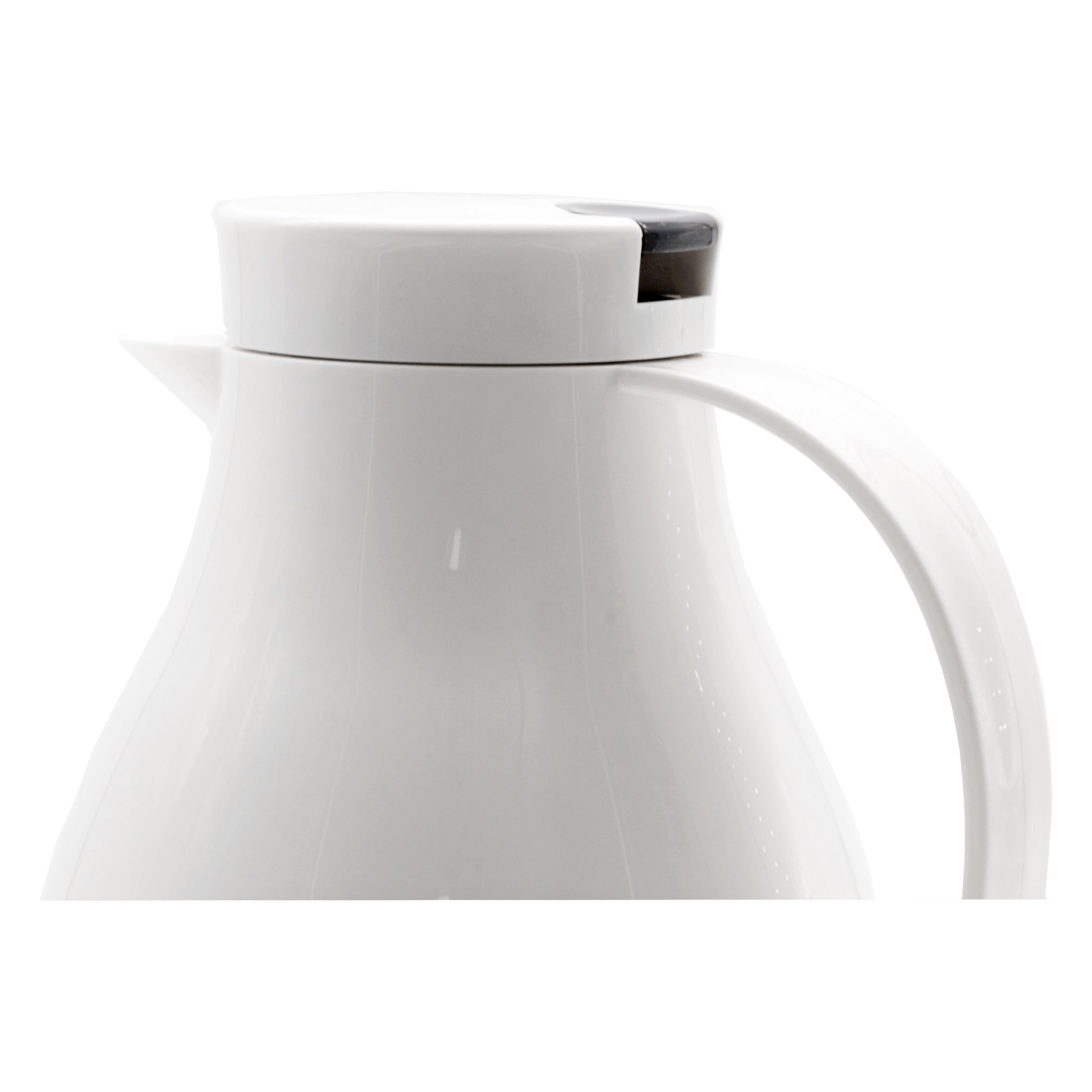 REGENT VACUUM THERMAL JUG WHITE WITH BLACK BUTTON LID AND GLASS LINER, 1L