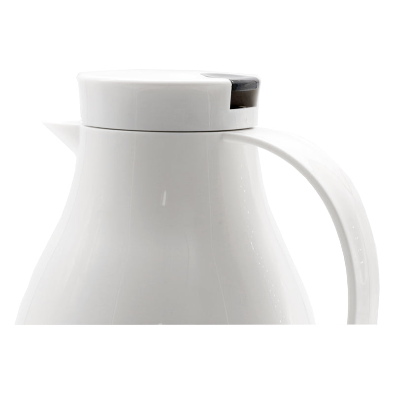 REGENT VACUUM THERMAL JUG WHITE WITH BLACK BUTTON LID AND GLASS LINER, (1LT)