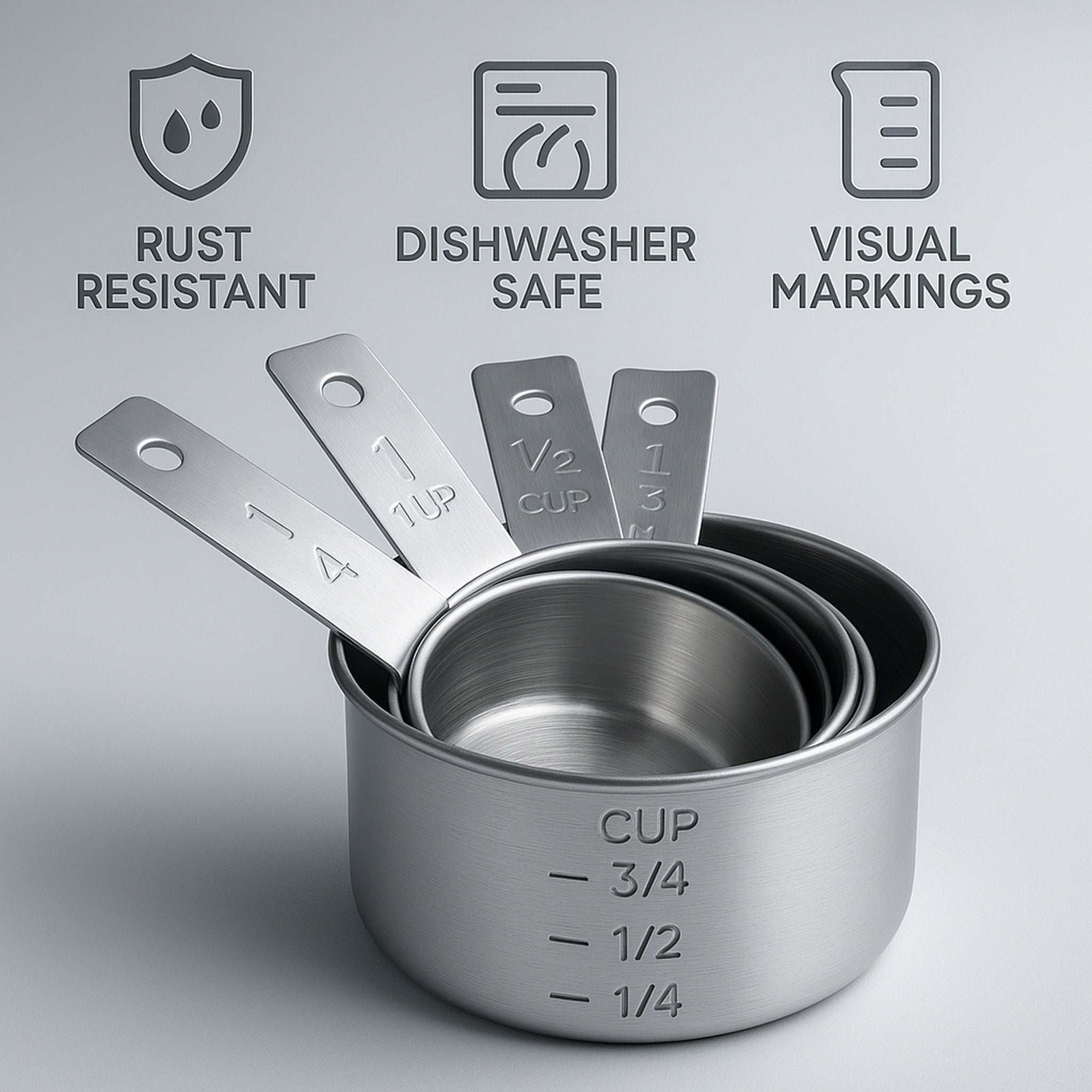 REGENT BAKEWARE DELUXE MEASURING CUP ST STEEL 4PC SET, 60/80/125/250ML
