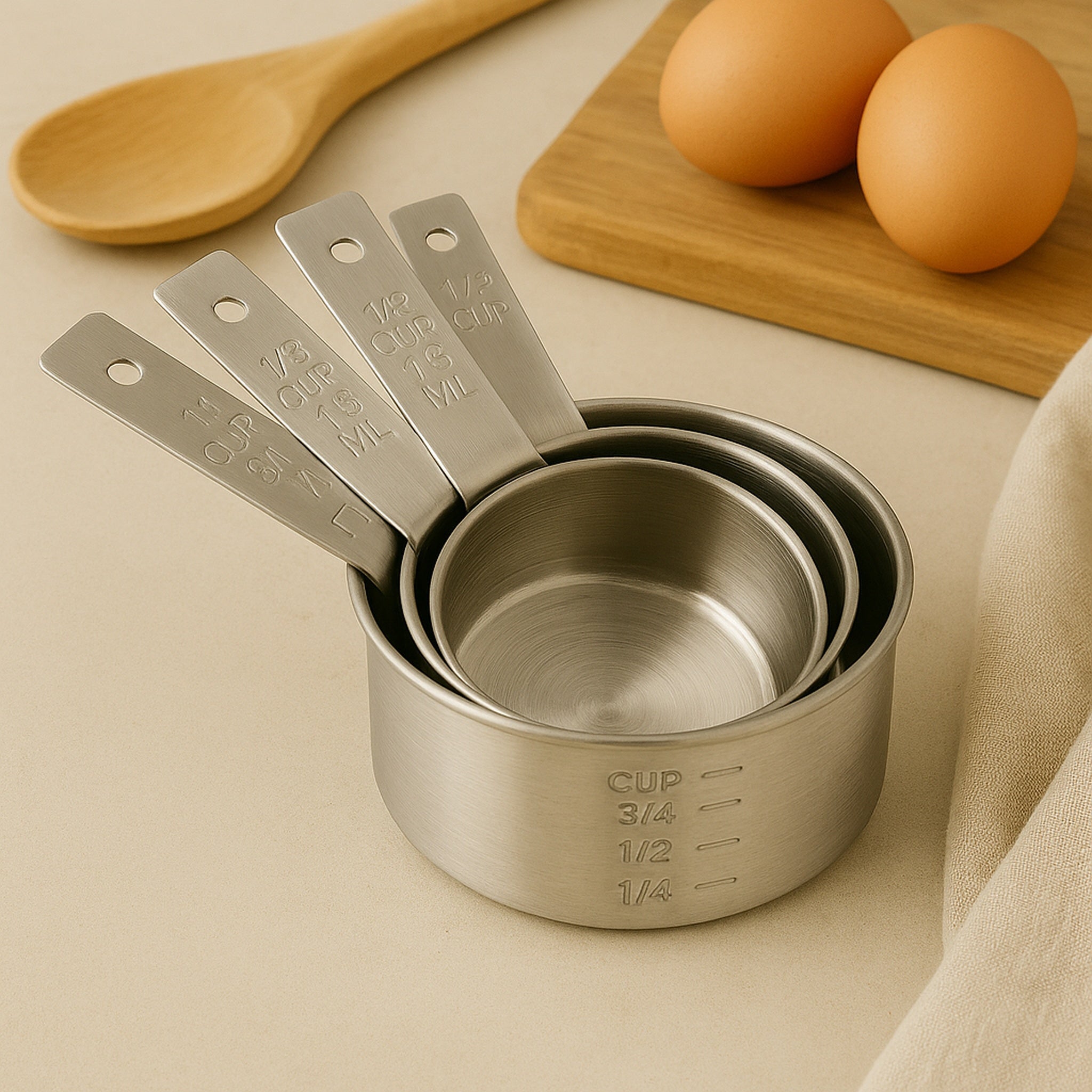 REGENT BAKEWARE DELUXE MEASURING CUP ST STEEL 4PC SET, 60/80/125/250ML