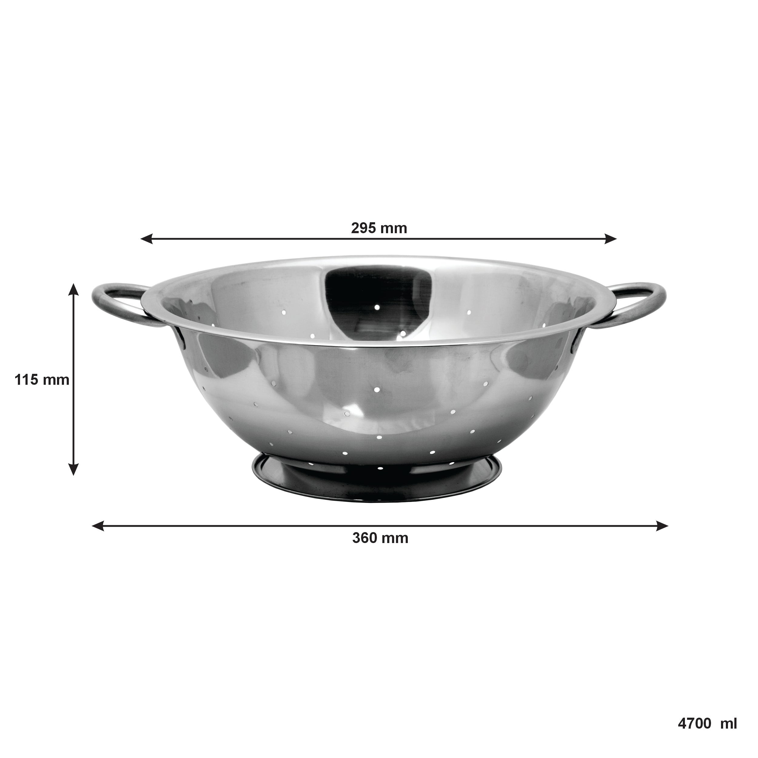 REGENT KITCHEN COLANDER STAINLESS STEEL 4.7L, 295MM DIA