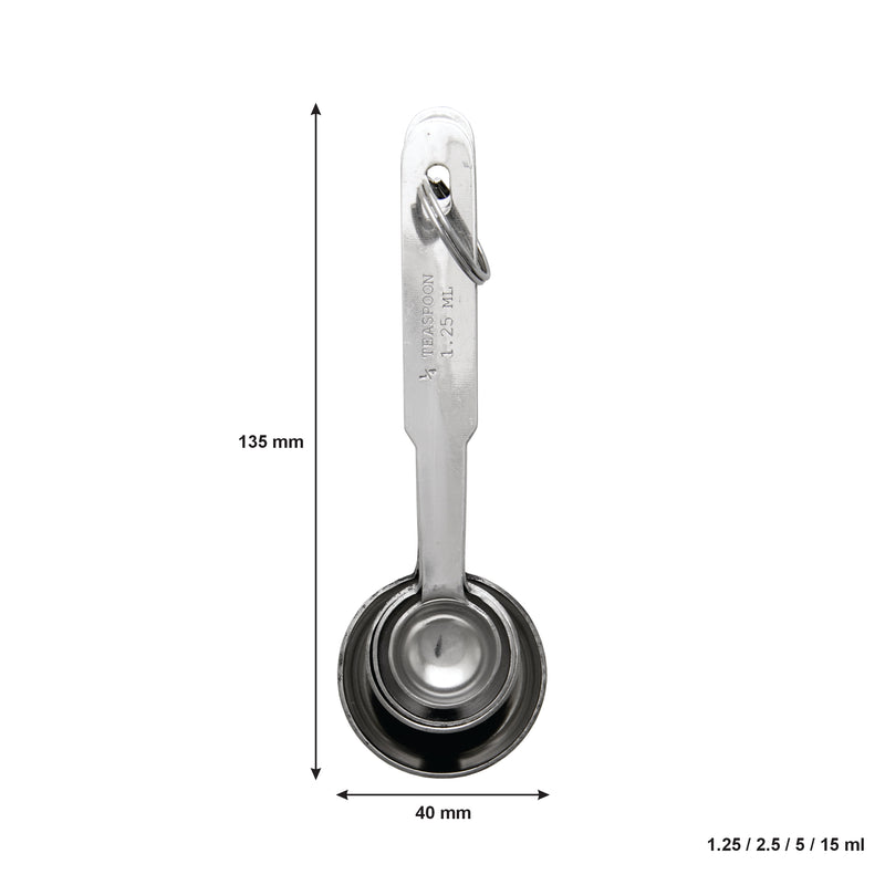 REGENT BAKEWARE DELUXE MEASURING SPOONS ST STEEL 4 PCE SET, 1/4TSP-1TBSP (135X40X25MM)