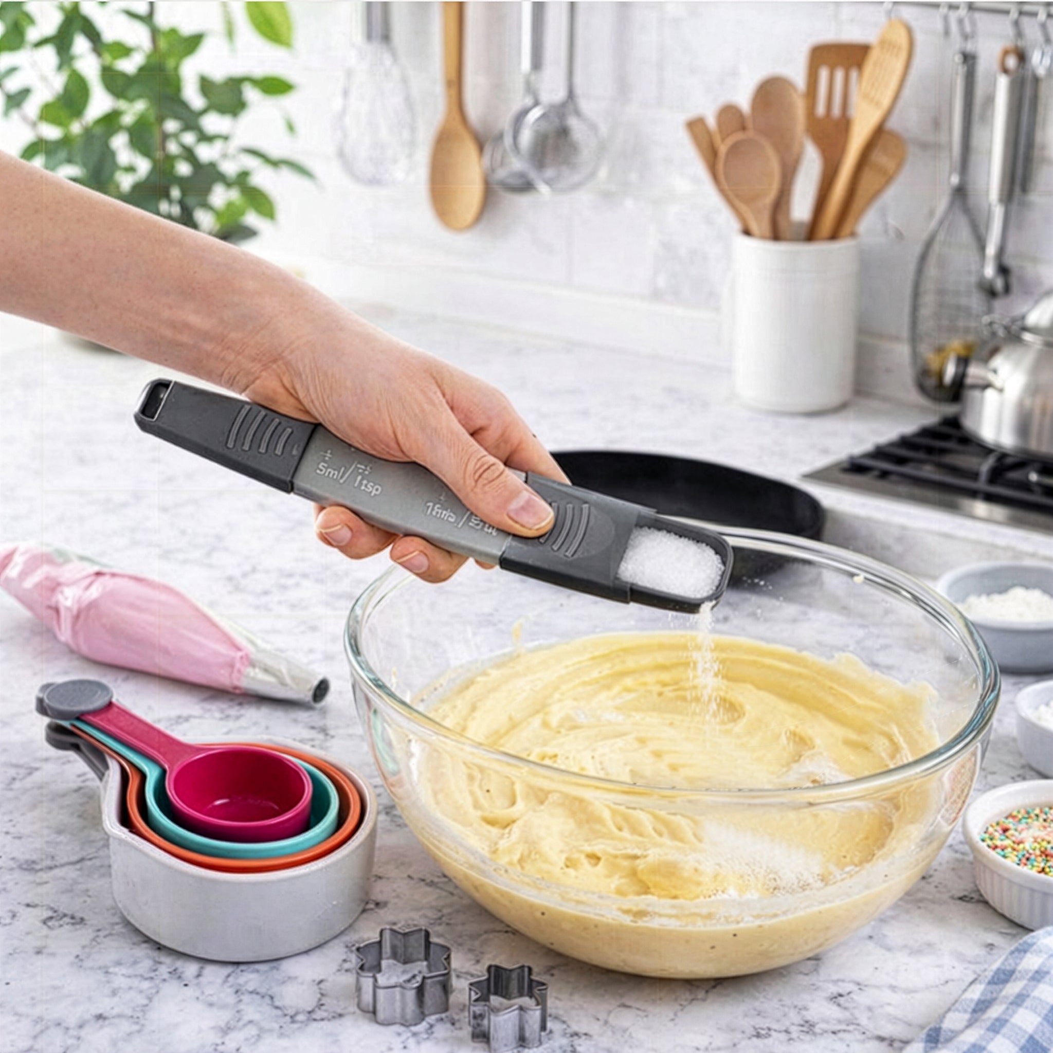 REGENT BAKEWARE ADJUSTABLE MEASURING SPOON GREY PLASTIC, 1/8TSP-1TBSP l 0.5ML-13ML