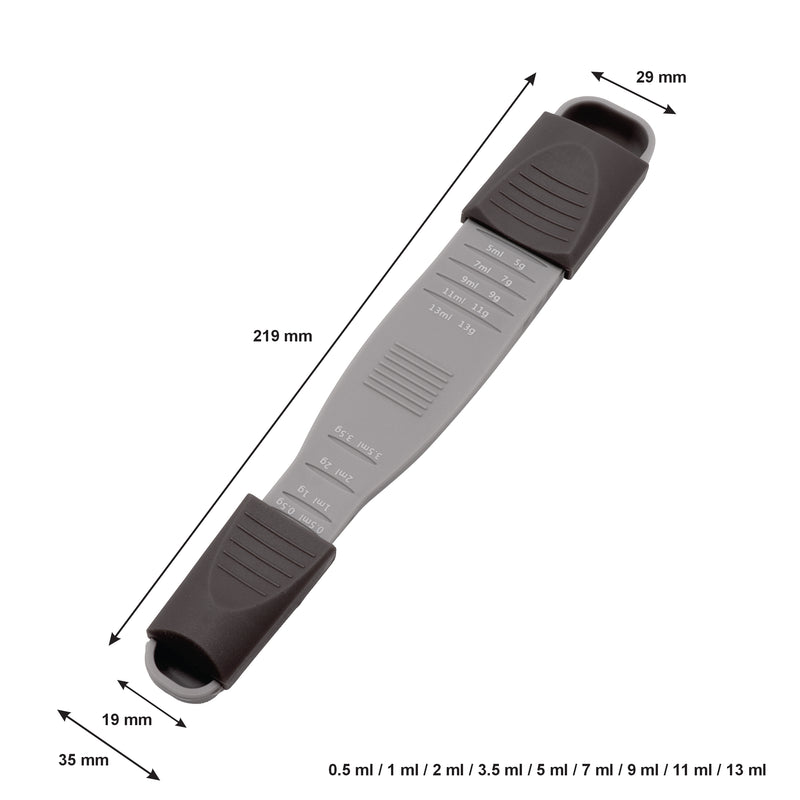 REGENT BAKEWARE ADJUSTABLE MEASURING SPOON GREY PLASTIC 1/8TSP-1 TBSP l 0.5ML-13ML, (219X35X18MM)