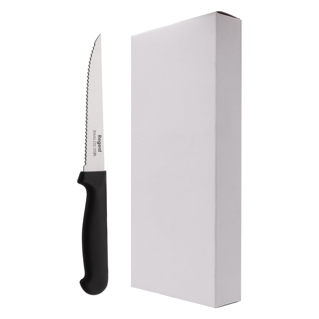 REGENT CUTLERY STEAK KNIFE WITH SHARP TIP AND PP BLACK HANDLE 12PK, 210MM