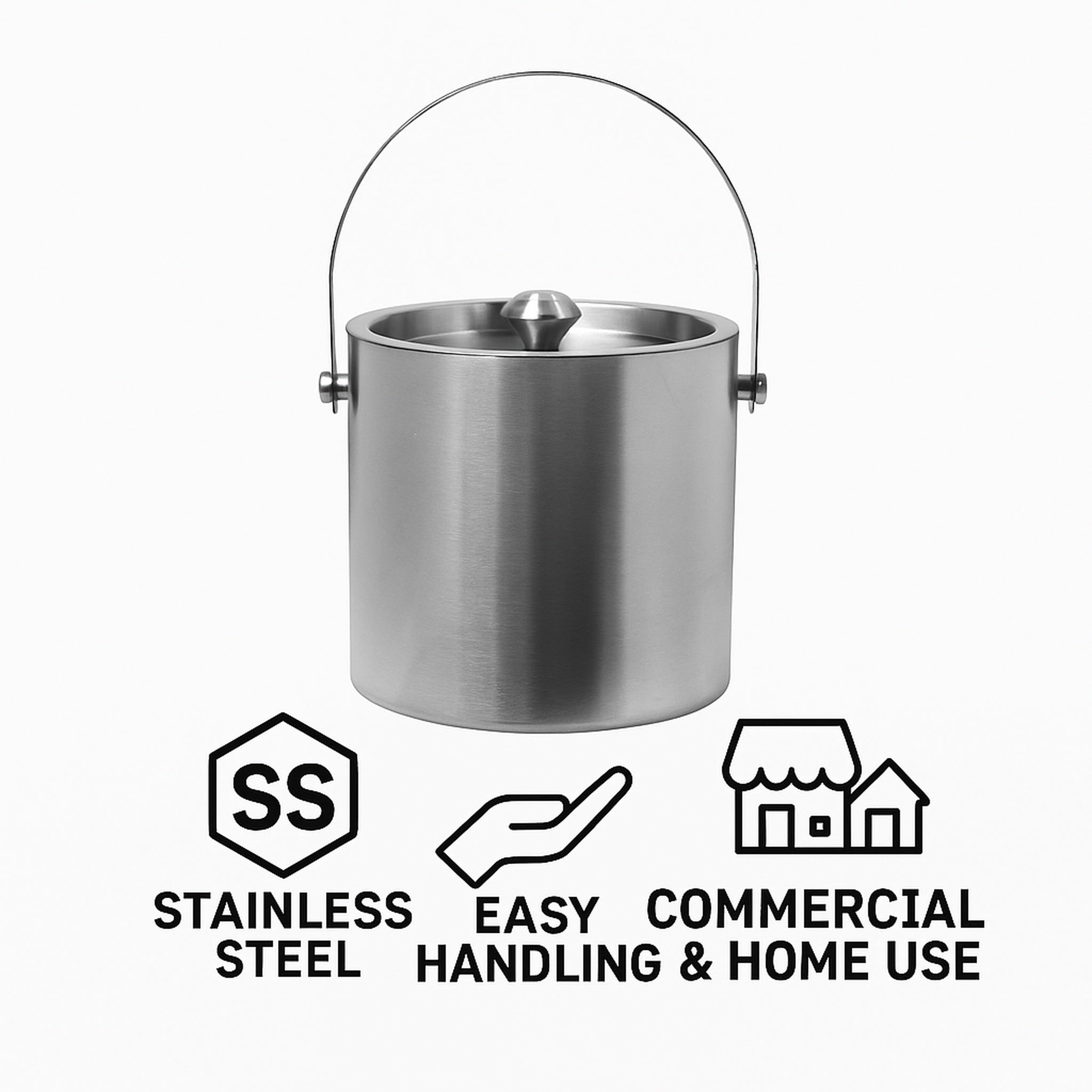 BAR BUTLER DOUBLE WALL ICE BUCKET WITH LID ST STEEL, 1L