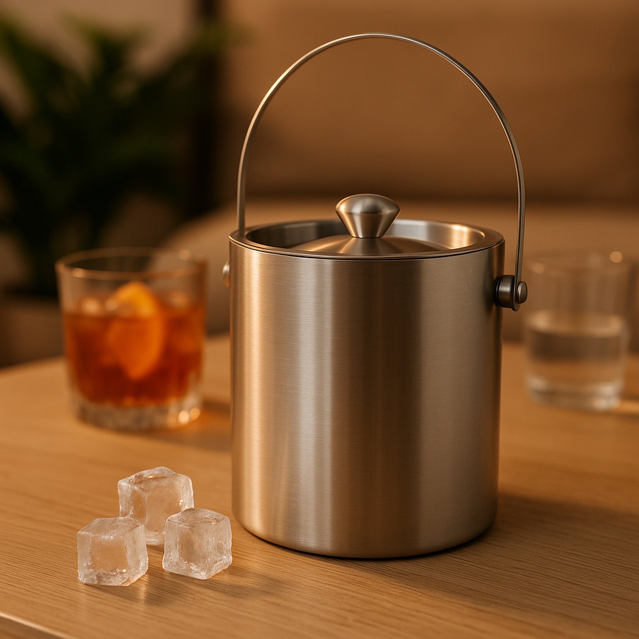BAR BUTLER DOUBLE WALL ICE BUCKET WITH LID ST STEEL, 1L