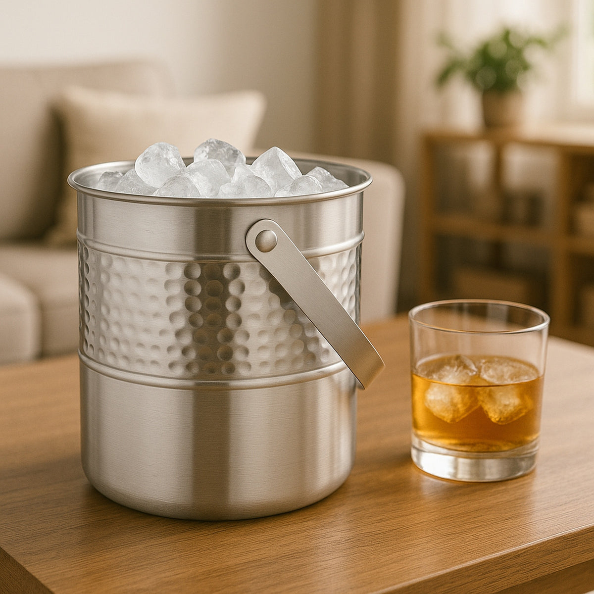 BAR BUTLER ICE BUCKET HAMMERED WITH LID AND HANDLE ST STEEL, 2.7L