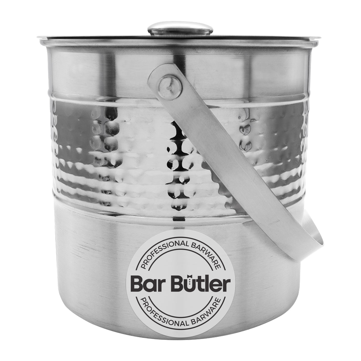 BAR BUTLER ICE BUCKET HAMMERED WITH LID AND HANDLE ST STEEL, 2.7L