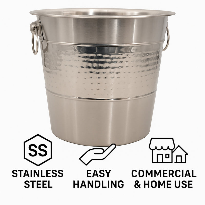 BAR BUTLER CHAMPAGNE BUCKET HAMMERED WITH RING HANDLES ST STEEL, 4LT