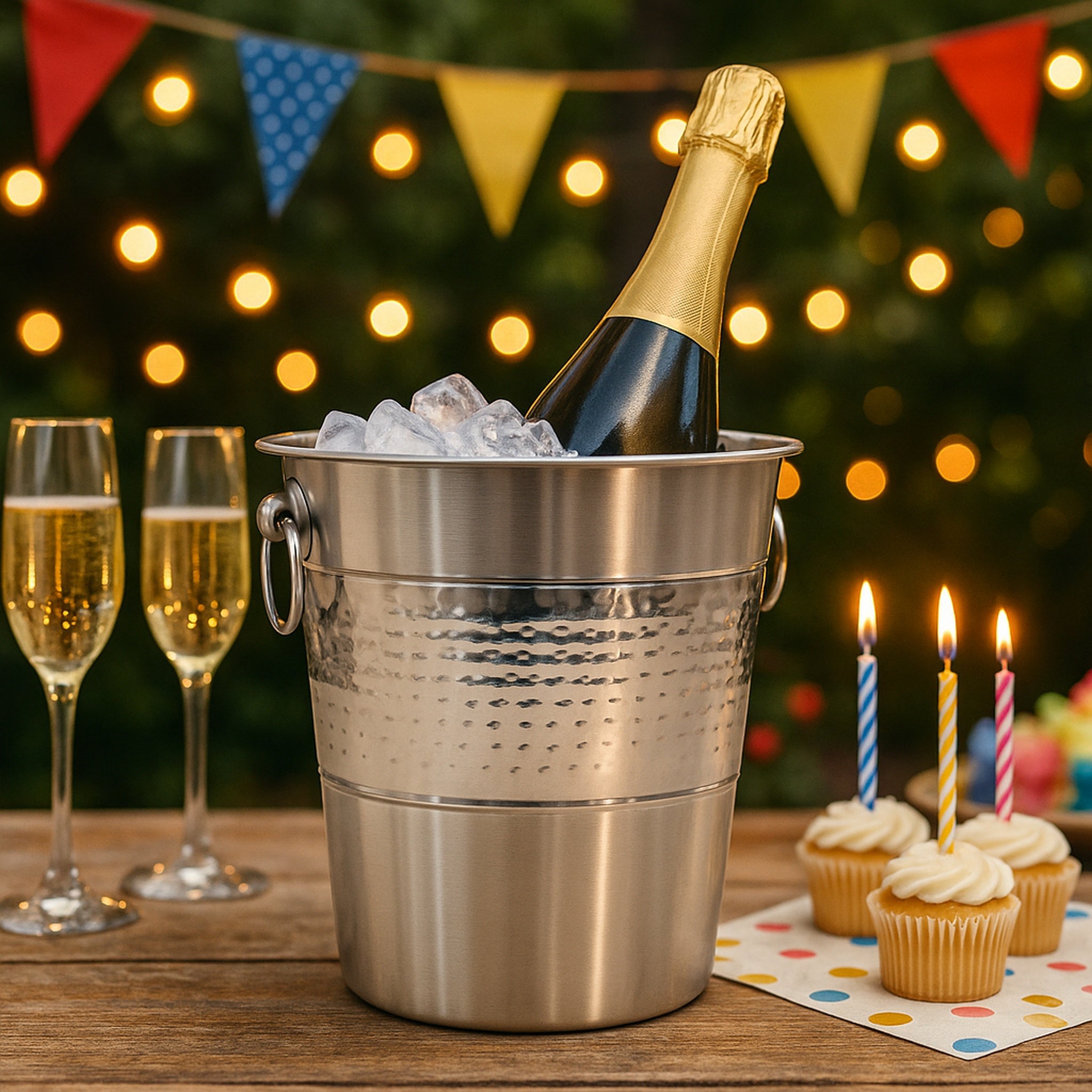 BAR BUTLER CHAMPAGNE BUCKET HAMMERED WITH RING HANDLES ST STEEL, 4L