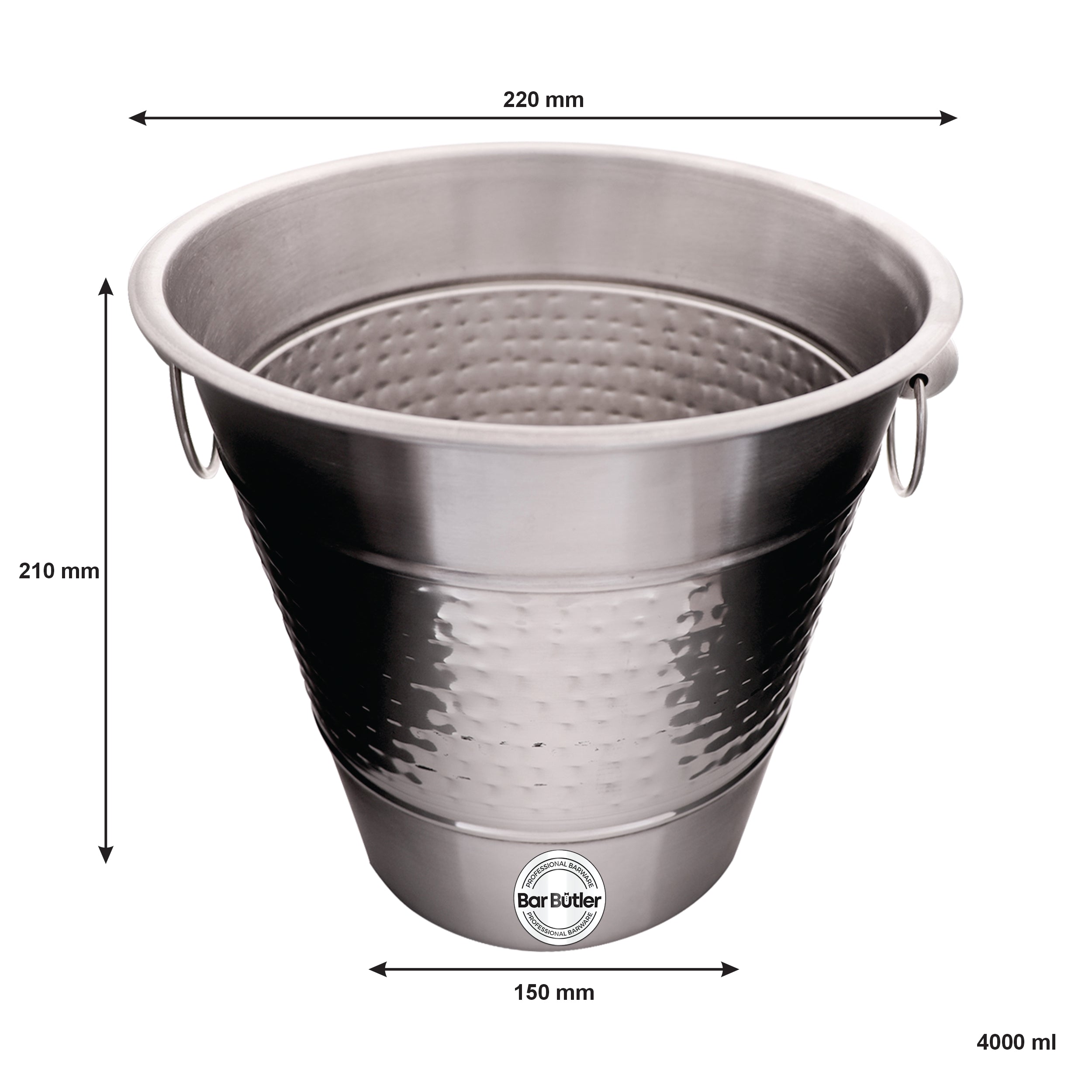 BAR BUTLER CHAMPAGNE BUCKET HAMMERED WITH RING HANDLES ST STEEL, 4L
