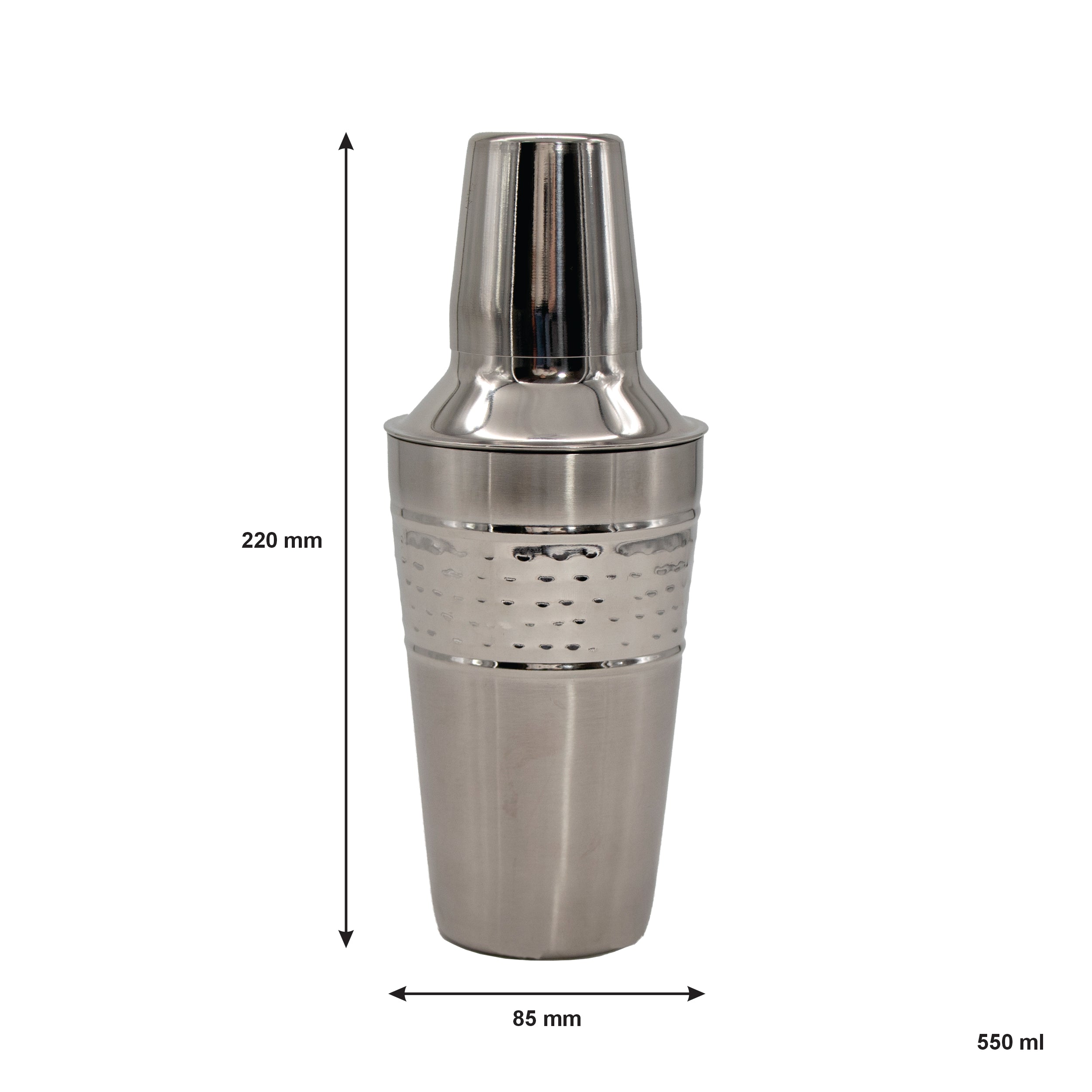 BAR BUTLER COCKTAIL SHAKER HAMMERED ST STEEL, 550ML